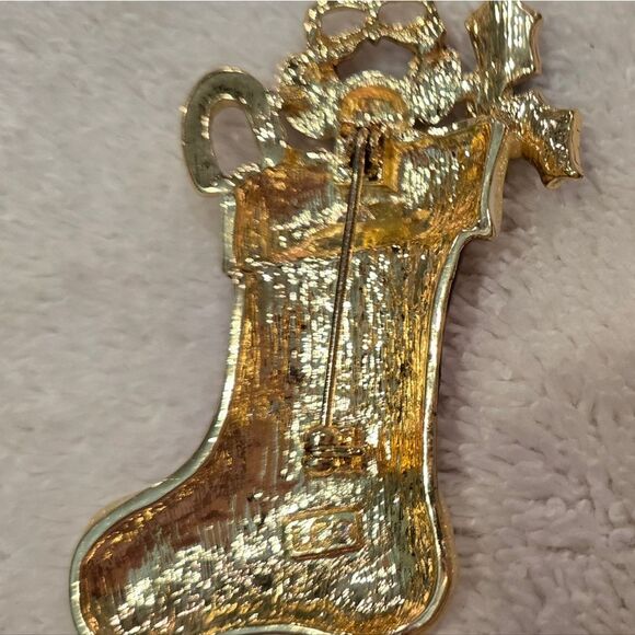 🎄🛍❤️ VINTAGE LIZ CLAIBORNE CHRISTMAS STOCKING BROOCH - Picture 5 of 5